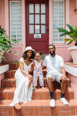 Family sitting on steps